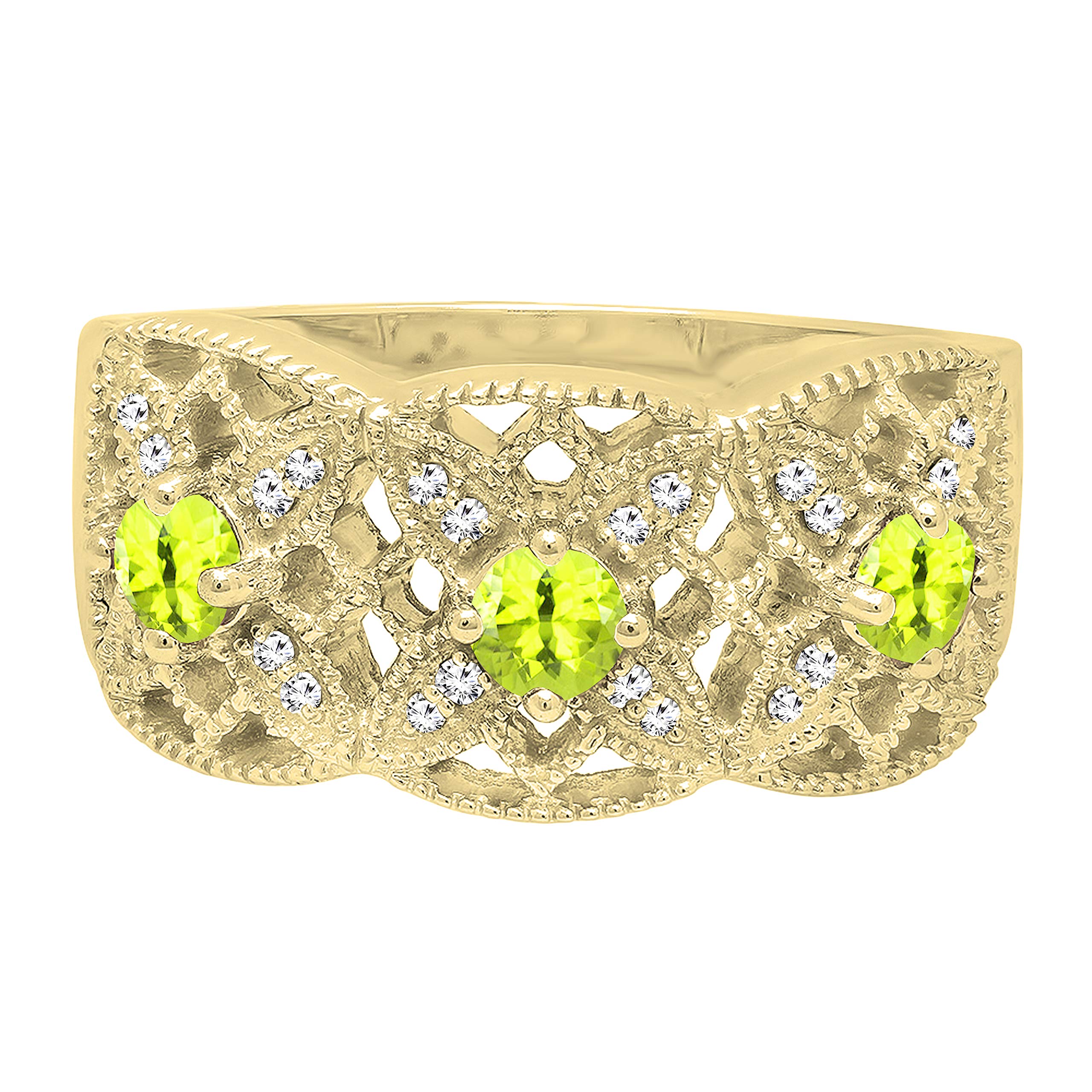 Dazzlingrock Collection 18K Round Peridot & White Diamond Ladies Bridal Engagement Ring, Yellow Gold, Size 6.5