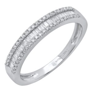 Dazzlingrock Collection 0.30 Carat (ctw) 10K Round & Baguette Diamond Ladies Wedding Band 1/3 CT, White Gold, Size 7