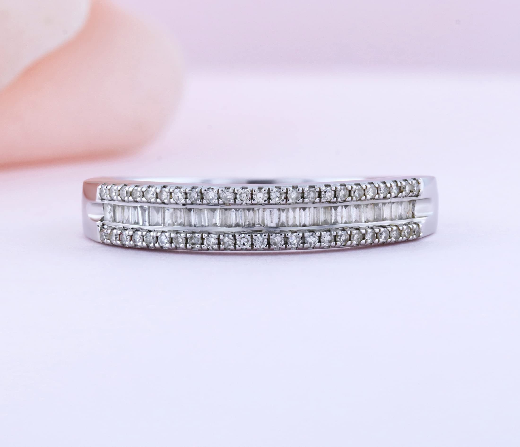 Dazzlingrock Collection 0.30 Carat (ctw) 10K Round & Baguette Diamond Ladies Wedding Band 1/3 CT, White Gold, Size 7