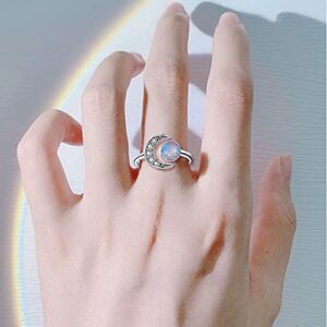 GOLD XIONG PADISHAH Exquisite 925 Sterling Silver Ring White Created selenite Sun and Moon Jewelry Birthday Princess Love Band Rings Open Size Adjustabl