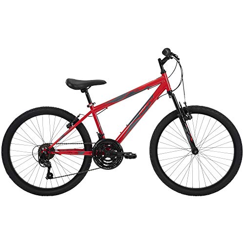 Huffy Stone Mountain Boys 24 Inch Mountain Bike, Red Gloss Frame, 21-Speed Shimano Twist Shifting, Front Suspension, Comfort Saddle | 20"/24"/26" Sizes, 6-21 Speeds, Dual Suspension Available |