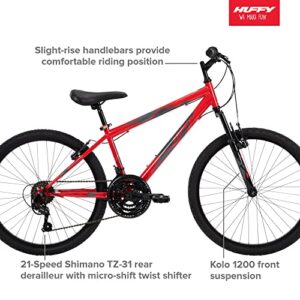 Huffy Stone Mountain Boys 24 Inch Mountain Bike, Red Gloss Frame, 21-Speed Shimano Twist Shifting, Front Suspension, Comfort Saddle | 20"/24"/26" Sizes, 6-21 Speeds, Dual Suspension Available |