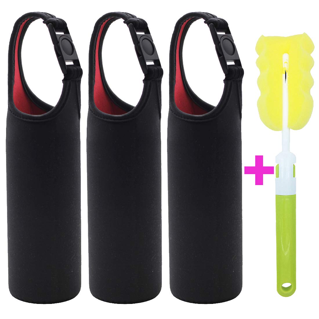 Kvvdi 3 Pack 18 oz - 25 oz Neoprene Water Bottle Sleeve Portable Bottle Cooler Cover Holder Strap for Outdoor (3Pack-Black)