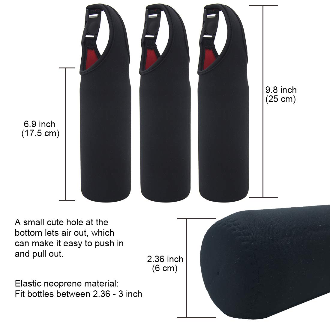 Kvvdi 3 Pack 18 oz - 25 oz Neoprene Water Bottle Sleeve Portable Bottle Cooler Cover Holder Strap for Outdoor (3Pack-Black)