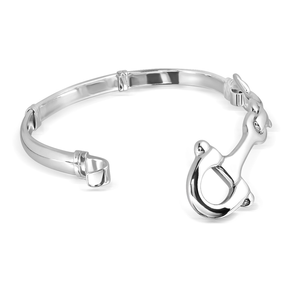 WithLoveSilver 925 Sterling Silver Double Horse bit Equestrian Bangle Bracelet