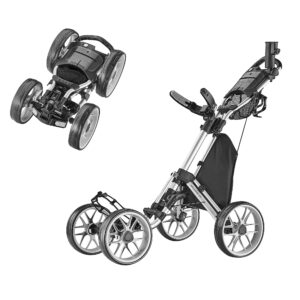 caddytek Caddycruiser One Version 8 - One-Click Folding 4 Wheel Golf Push Cart, Silver