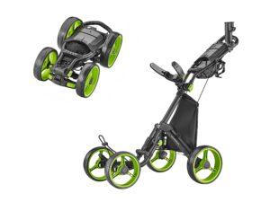 caddytek 4 wheel golf push cart - compact, lightweight, close folding push pull caddy cart trolley - explorer v8, lime