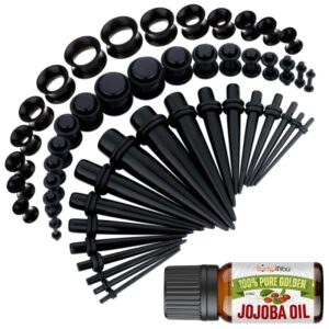 bodyj4you 54pc ear stretching kit 14g-12mm - aftercare jojoba oil - black acrylic plugs gauge tapers silicone tunnels - lightweight expanders men women