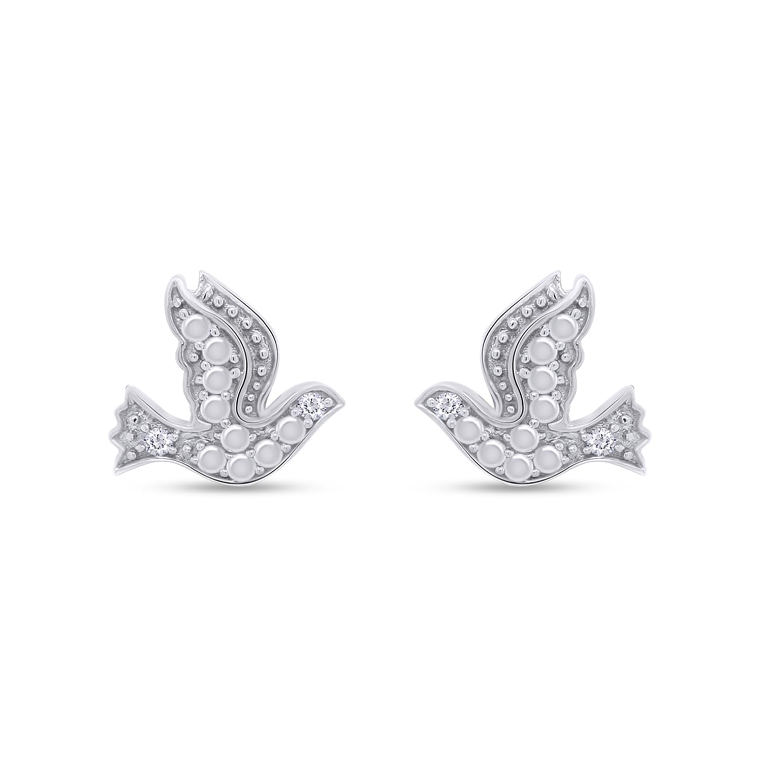 Wishrocks Round Cut White Natural Diamond Accent Dove Stud Earrings for Women in 14k White Gold Over 925 Sterling Silver with Push Back, Diamond Jewelry Gift for Her Women's Earrings