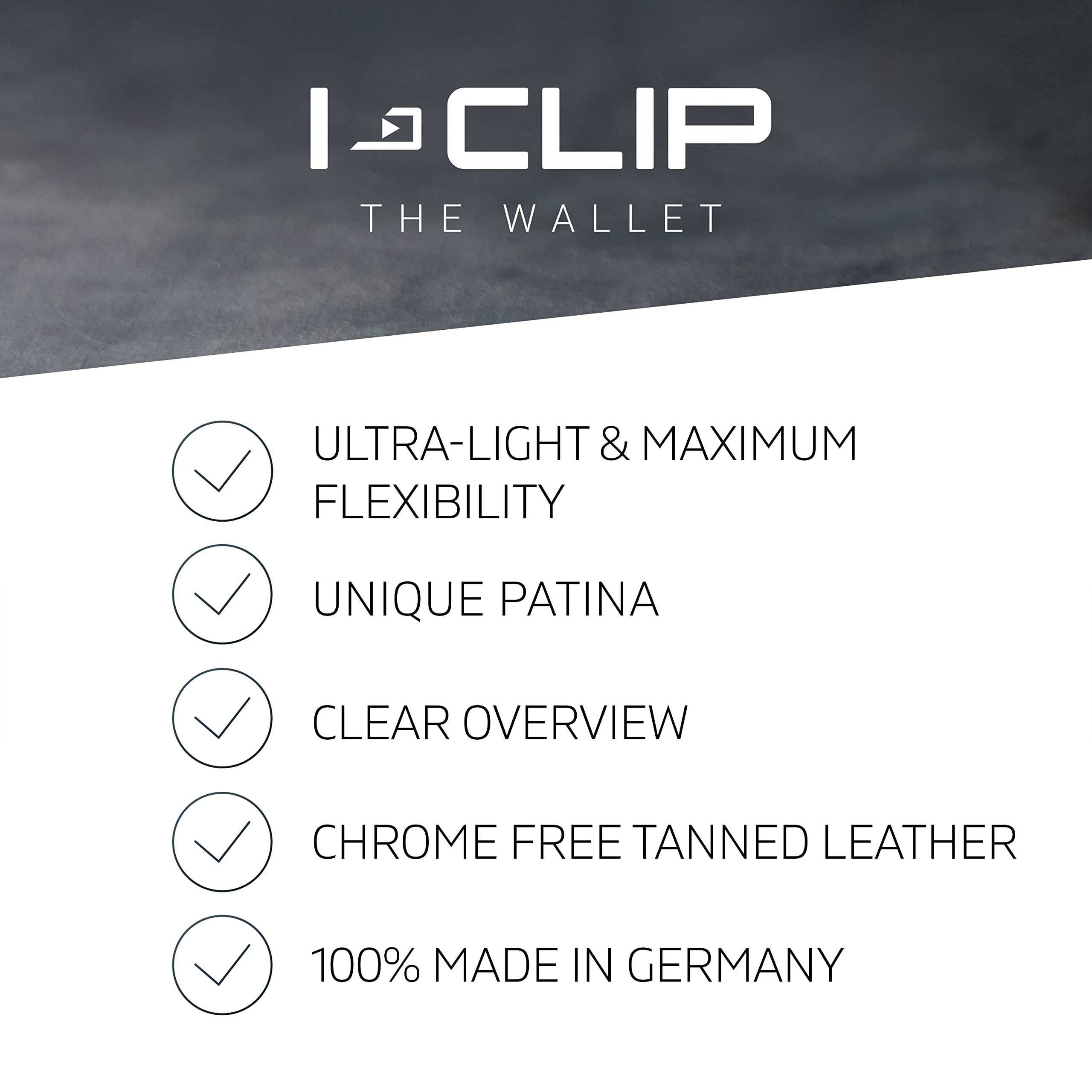 I-CLIP Original Cardholder with Moneyclip -Smooth Leather Slim Wallet - Leather Wallet - Premium Wallet - Cardholder - Soft Touch Urban Grey