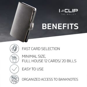 I-CLIP Original Cardholder with Moneyclip -Smooth Leather Slim Wallet - Leather Wallet - Premium Wallet - Cardholder - Soft Touch Urban Grey