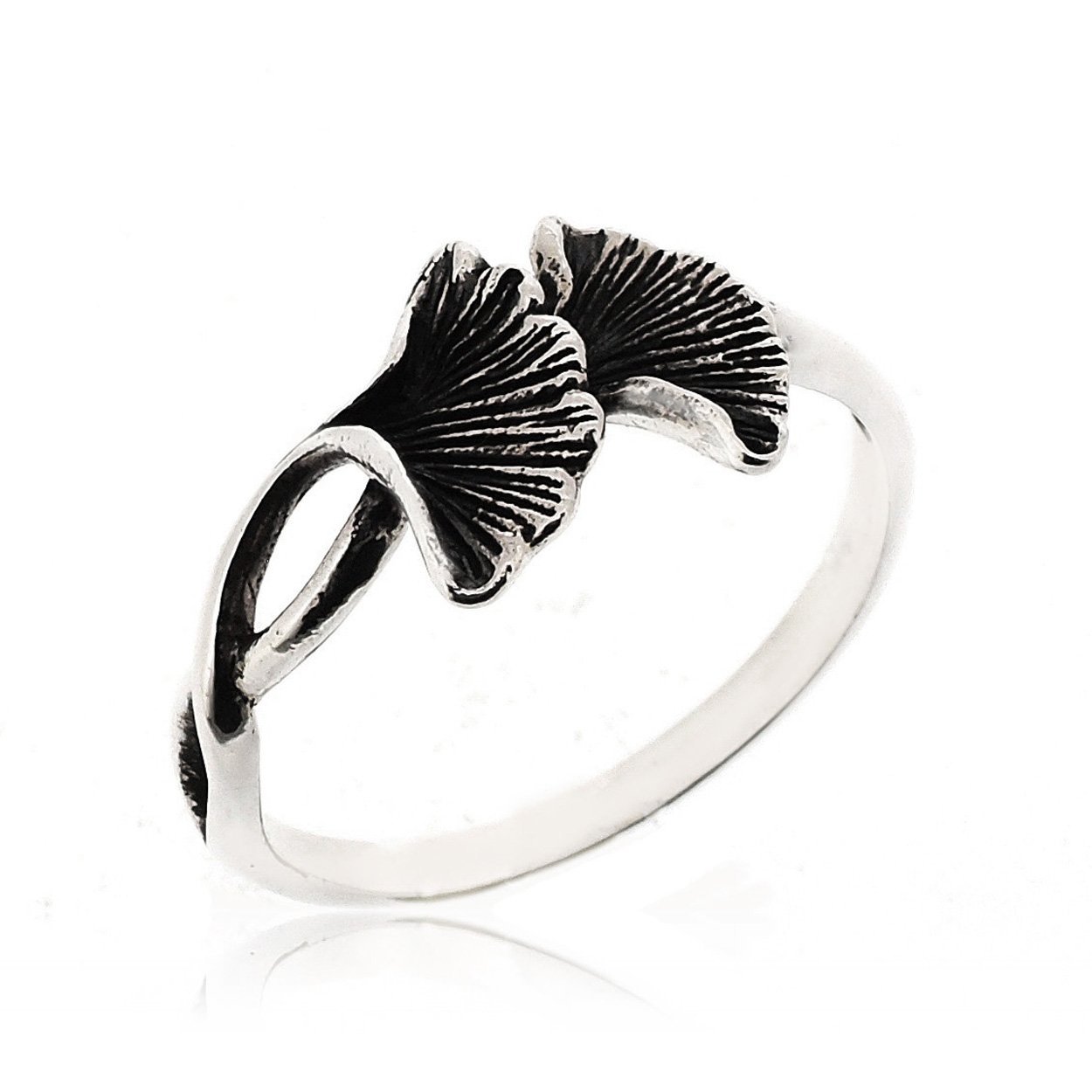 SOVATS Twist Ginkgo Leaf Ring For Women 925 Sterling Silver Oxizidize Surface - Simple, Stylish &Trendy Nickel Free Ring, Size 6