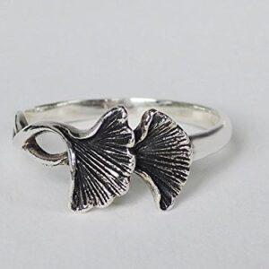 SOVATS Twist Ginkgo Leaf Ring For Women 925 Sterling Silver Oxizidize Surface - Simple, Stylish &Trendy Nickel Free Ring, Size 6