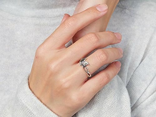 SOVATS Twist Ginkgo Leaf Ring For Women 925 Sterling Silver Oxizidize Surface - Simple, Stylish &Trendy Nickel Free Ring, Size 6