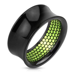 covet jewelry green dotted pattern inlaid black acrylic saddle fit tunnel (7/8" (22mm))