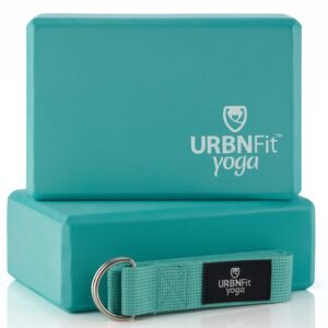 urbnfit yoga blocks 2 pack - sturdy foam yoga block set with strap for exercise, pilates workout, stretching, meditation, stability - high density non slip brick, fitness accessories