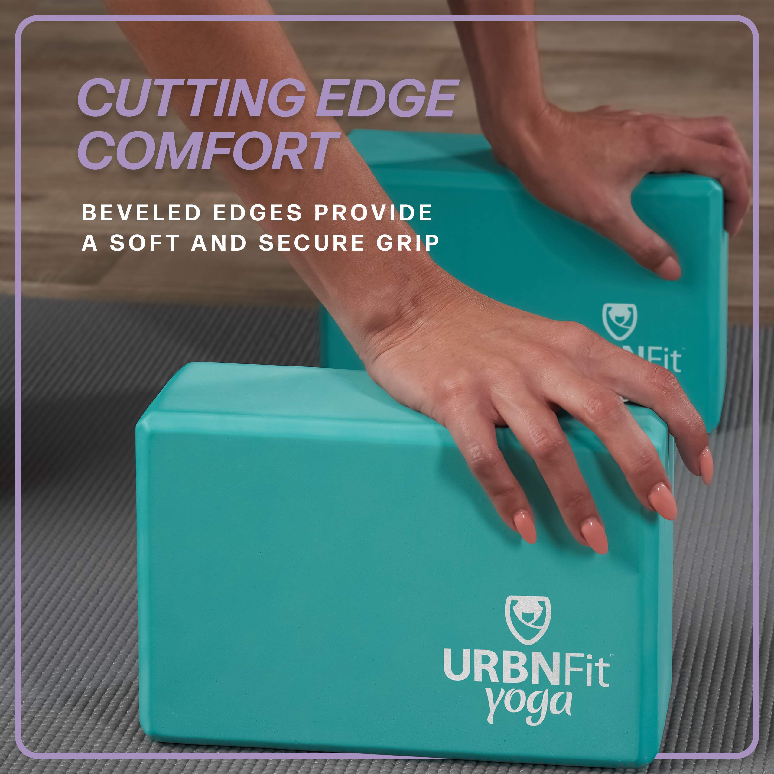 URBNFit Yoga Blocks 2 Pack - Sturdy Foam Yoga Block Set with Strap for Exercise, Pilates Workout, Stretching, Meditation, Stability - High Density Non Slip Brick, Fitness Accessories