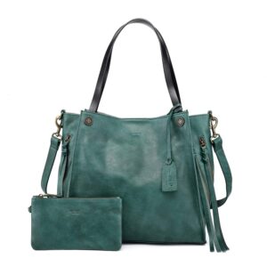 OLD TREND Leather Daisy Leather Tote Hand-painted Vintage Genuine Leather Handbag (Vintage Green)