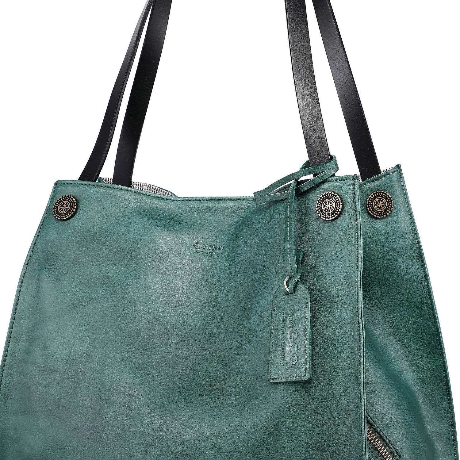 OLD TREND Leather Daisy Leather Tote Hand-painted Vintage Genuine Leather Handbag (Vintage Green)