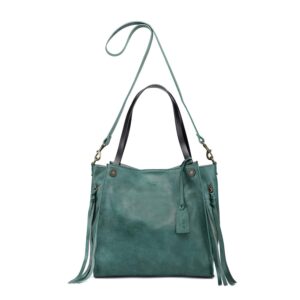 OLD TREND Leather Daisy Leather Tote Hand-painted Vintage Genuine Leather Handbag (Vintage Green)