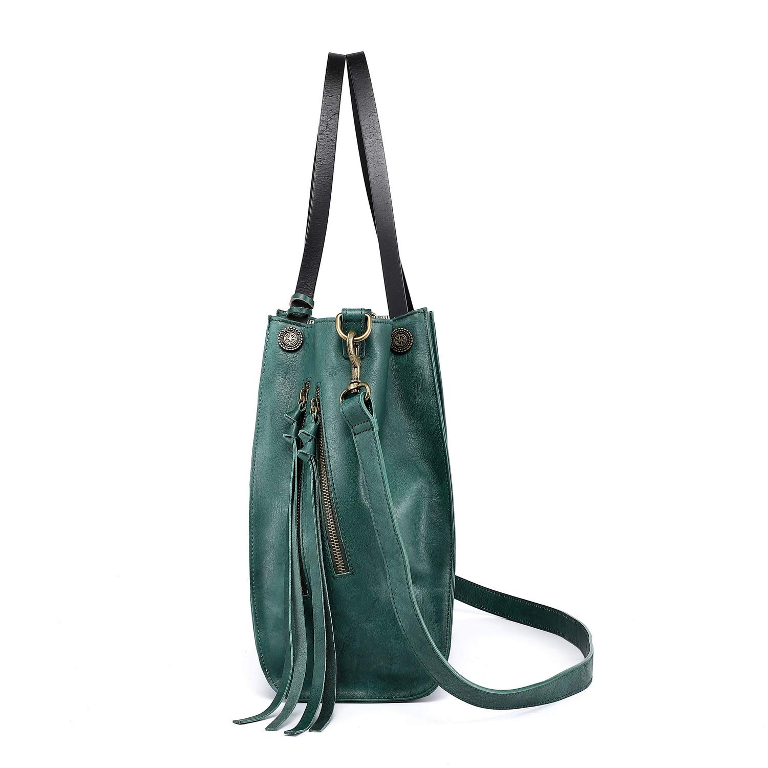 OLD TREND Leather Daisy Leather Tote Hand-painted Vintage Genuine Leather Handbag (Vintage Green)