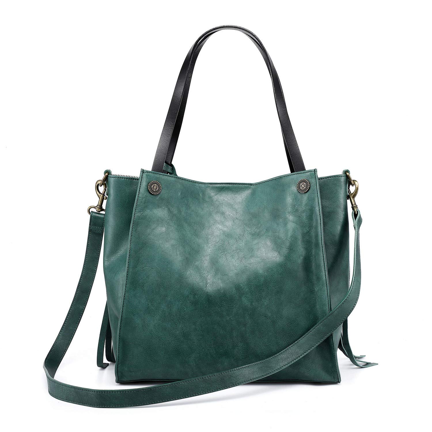 OLD TREND Leather Daisy Leather Tote Hand-painted Vintage Genuine Leather Handbag (Vintage Green)