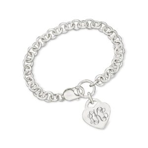 ross-simons monogram - sterling silver heart charm bracelet. 7 inches