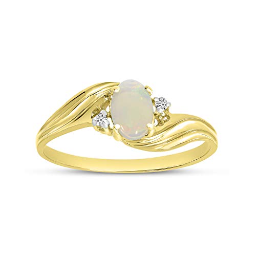 Jewels By Lux 10k Yellow Gold Genuine Birthstone Solitaire Oval Opal And Diamond Wedding Engagement Ring - Size 8 (1/5 Cttw.)