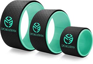 upcircleseven yoga wheel set - strongest & most comfortable dharma yoga prop wheel, 3 pack for back pain stretching & backbends (12, 10, 6 inch) (cyan)