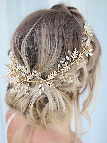 SWEETV Gold Rhinestone Wedding Headband Handmade Hair Band Bridal Headpiece Hair Accessories for Brides Bridesmaid