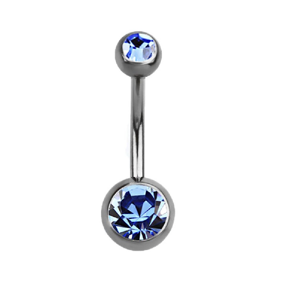 Pierced Owl Double Crystal Sterilized G23 Titanium Belly Button Ring (Blue)