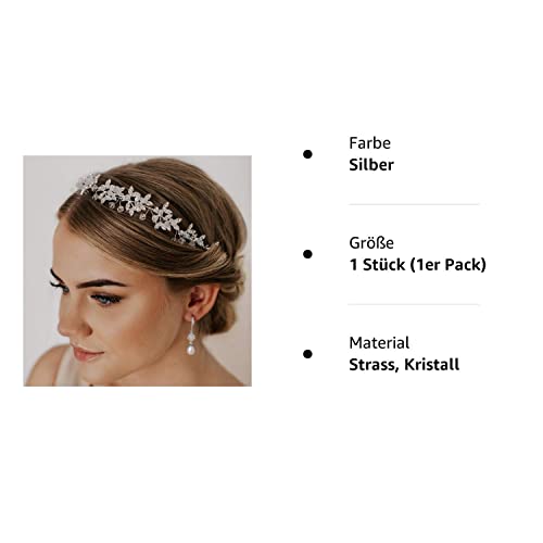 SWEETV Silver Rhinestone Wedding Headband Tiara Crystal Headpiece Bridal Hair Accessories for Bride Women