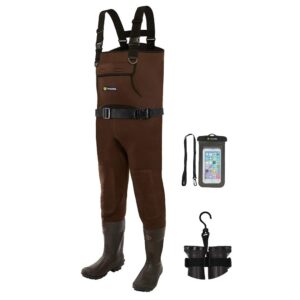 tidewe neoprene waders, cleated bootfoot men chest waders, waterproof fishing & hunting chest waders brown size 8