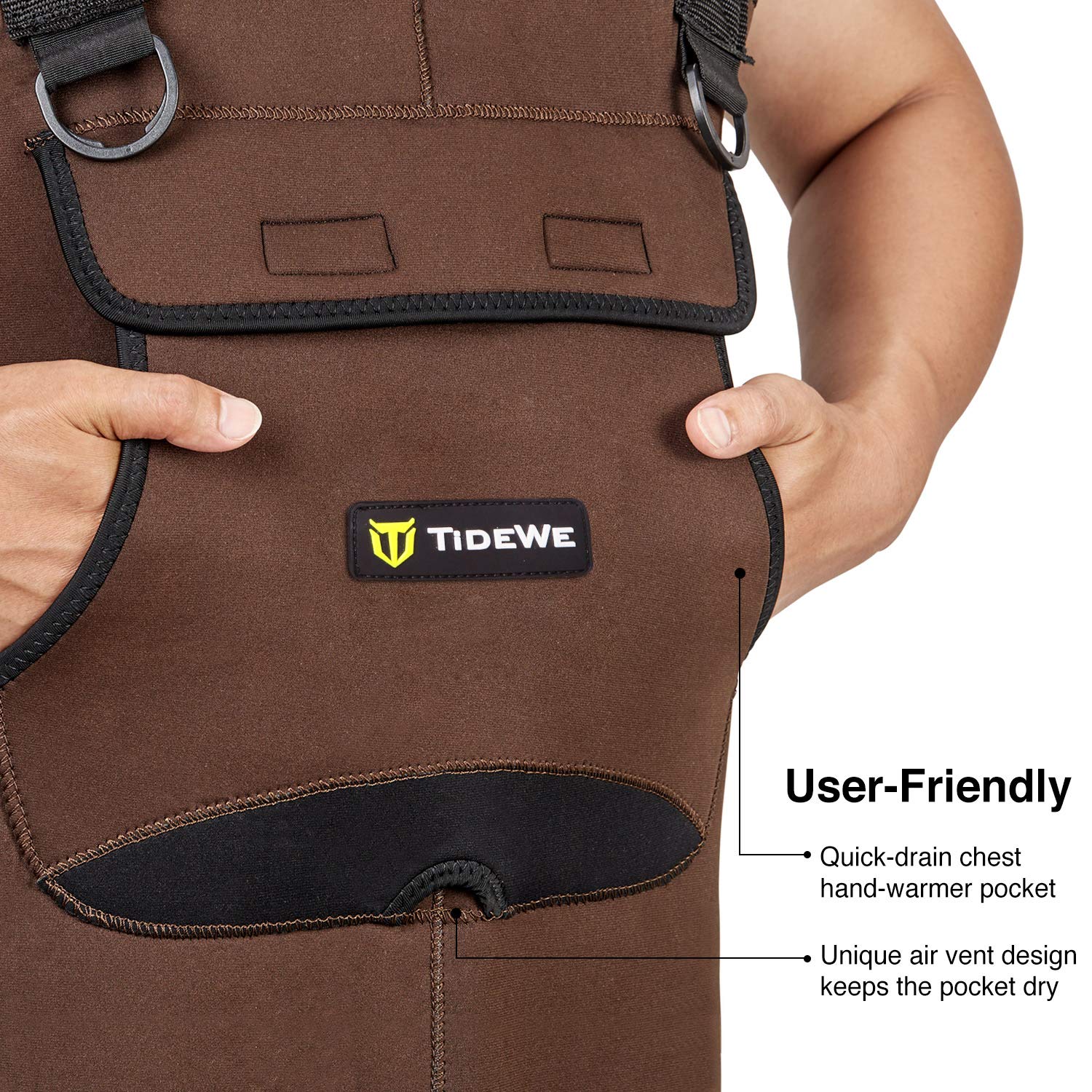 TIDEWE Neoprene Waders, Cleated Bootfoot Men Chest Waders, Waterproof Fishing & Hunting Chest Waders Brown Size 8