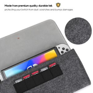 ProCase Carrying Case for Nintendo Switch OLED Model & Nintendo Switch, Portable Travel Bag Ultra Slim Felt Pouch for Nintendo Switch 2017 / Switch OLED Model 2021 with 5 Game Cartridges Holders –Grey