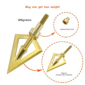 maifield Broadheads Fixed Blade One-Piece 100/125 Grain. 1inch Cut Hunting Crossbow Broad Head Archery Arrow Tip 3Pack (Gold,Pack of 3)