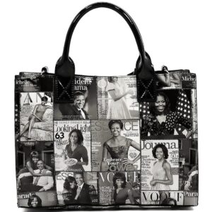 Glossy Magazine Cover Collage 3-in-1 Shoulder Bag Hobo Michelle Obama Handbag (3-Black/White)