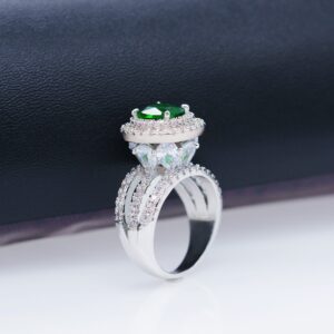 Uloveido Ladies Stackable Statement Ring for Women with Big Green Crystal Cubic Zirconia RJ213 (Size 8)