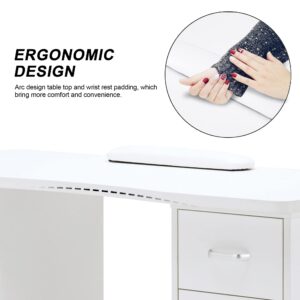 BarberPub Manicure Table, Acetone Resistant Nail Desk, Nail Table with 4 Drawers, 2 Cabinet, Lockable Wheels, Wrist Pad, Nail Desk for Nail Tech, Beauty Salon White 0611