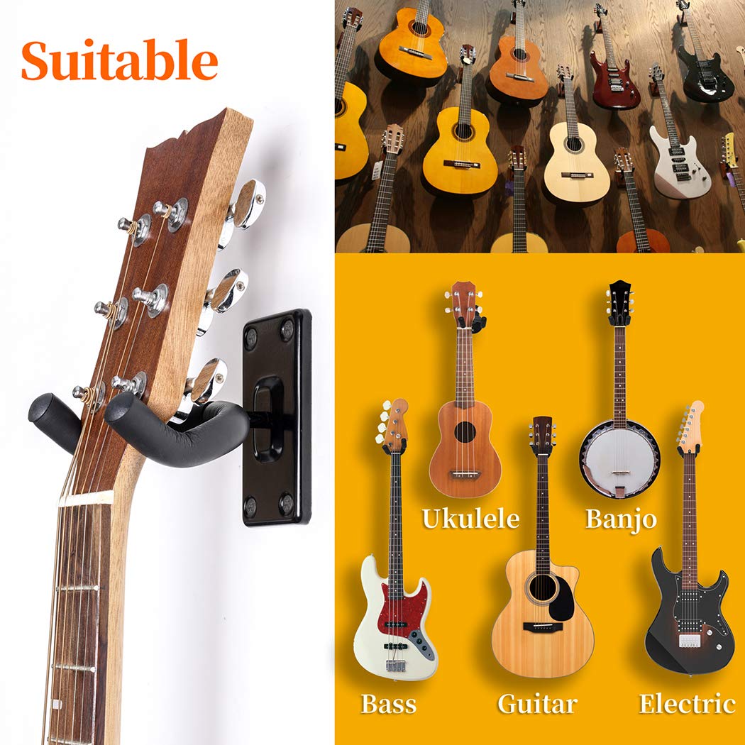 Guitar Hanger 2 Pack Guitar Wall Mount Hangers for Electric Acoustic and Bass Guitars Ukulele