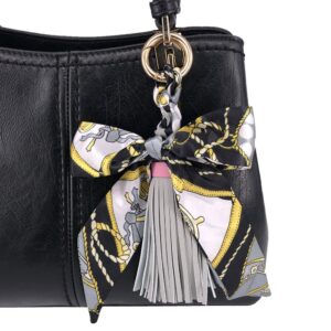 QTMY Silk Ribbon Bow Tassel Bag Pendant Charm Keyring Keychain for Women Purse Handbag Decor (Gray)