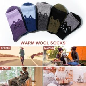 YSense 5 Pairs Womens Wool Socks Thick Knit Warm Winter Socks Cozy Comfy Socks Gifts for Women