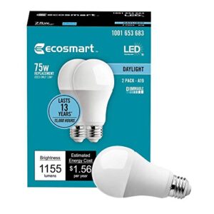 Ecosmart LED Dimmable 75-Watt Daylight Light Bulb, 1155-Lumen, 5000K, A19, E26 Base, 8 Bulbs