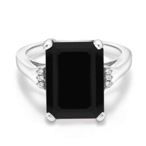 Gem Stone King 925 Sterling Silver Black Onyx Engagement Ring For Women (6.67 Cttw, Emerald Cut 14X10MM, Gemstone Birthstone, Available in size 5, 6, 7, 8, 9)