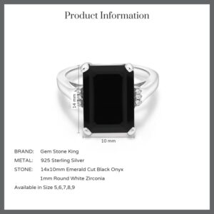 Gem Stone King 925 Sterling Silver Black Onyx Engagement Ring For Women (6.67 Cttw, Emerald Cut 14X10MM, Gemstone Birthstone, Available in size 5, 6, 7, 8, 9)