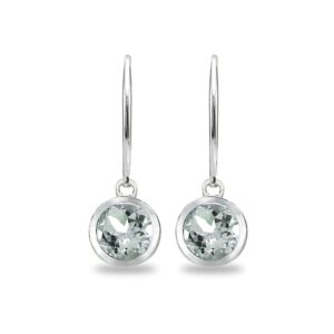 Light Aquamarine Earrings for Women 6mm Bezel Round Light Blue Gemstone Sterling Silver Dainty Leverback Dangle Earring Fashion Bridesmaids Summer Trendy