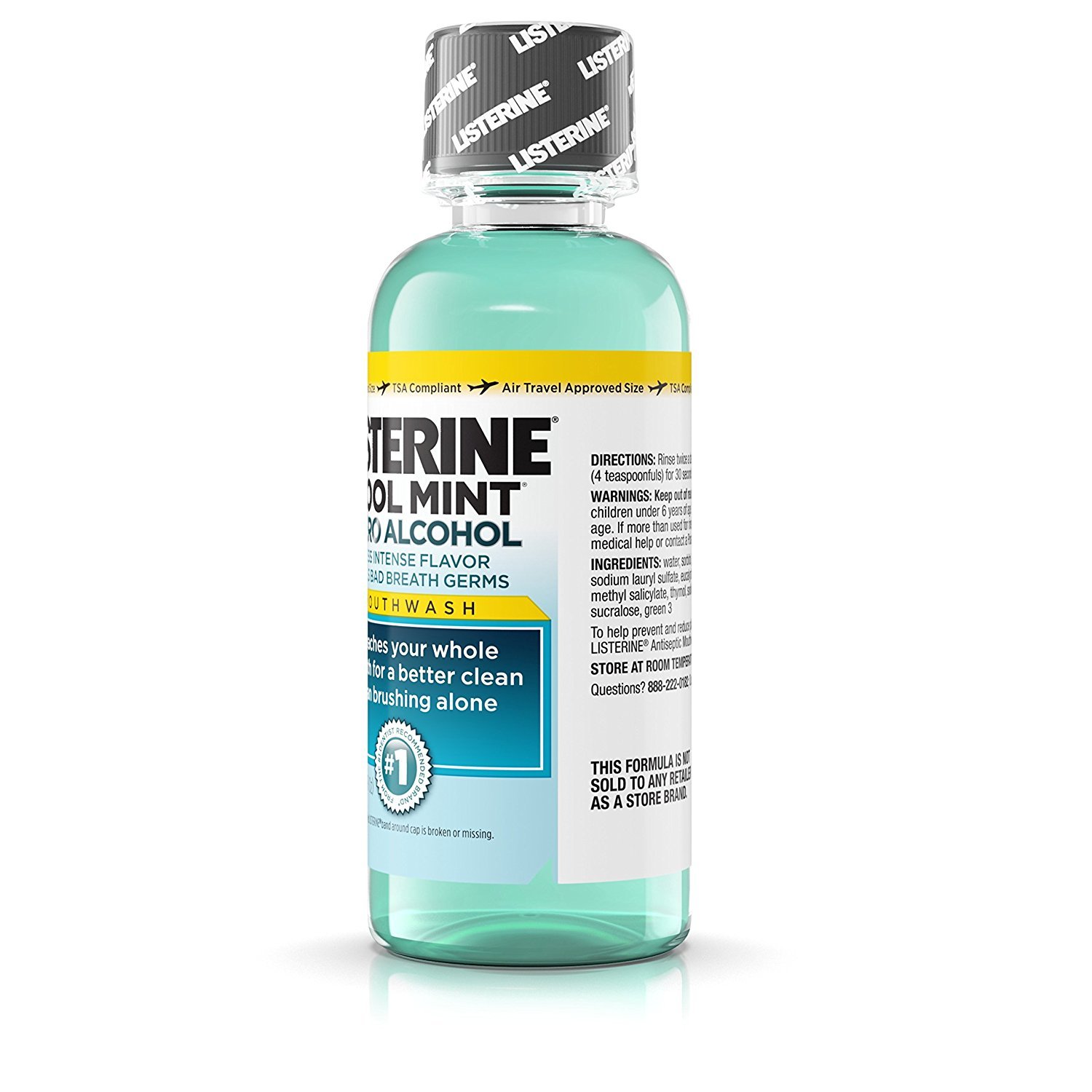 Listerine Cool Mint Zero Alcohol Mouthwash, Travel Size 3.2 Ounces (95ml) - Pack of 2