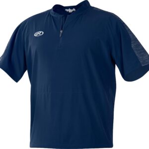 Rawlings Launch Short Sleeve Youth Boy's Cage Batting Practice Jacket, Navy, Large