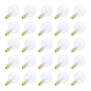 simba lighting string light outdoor globe g40 replacement bulb 5w e12 candelabra base c7 socket for patio, café, pergola, porch, clear glass, 5 watt 110v 120v, 2700k warm white, dimmable, 25 pack