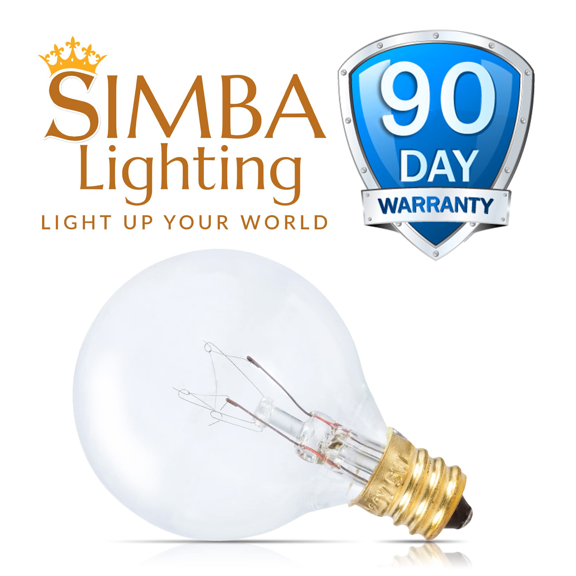 Simba Lighting String Light Outdoor Globe G40 Replacement Bulb 5W E12 Candelabra Base C7 Socket for Patio, Café, Pergola, Porch, Clear Glass, 5 Watt 110V 120V, 2700K Warm White, Dimmable, 25 Pack